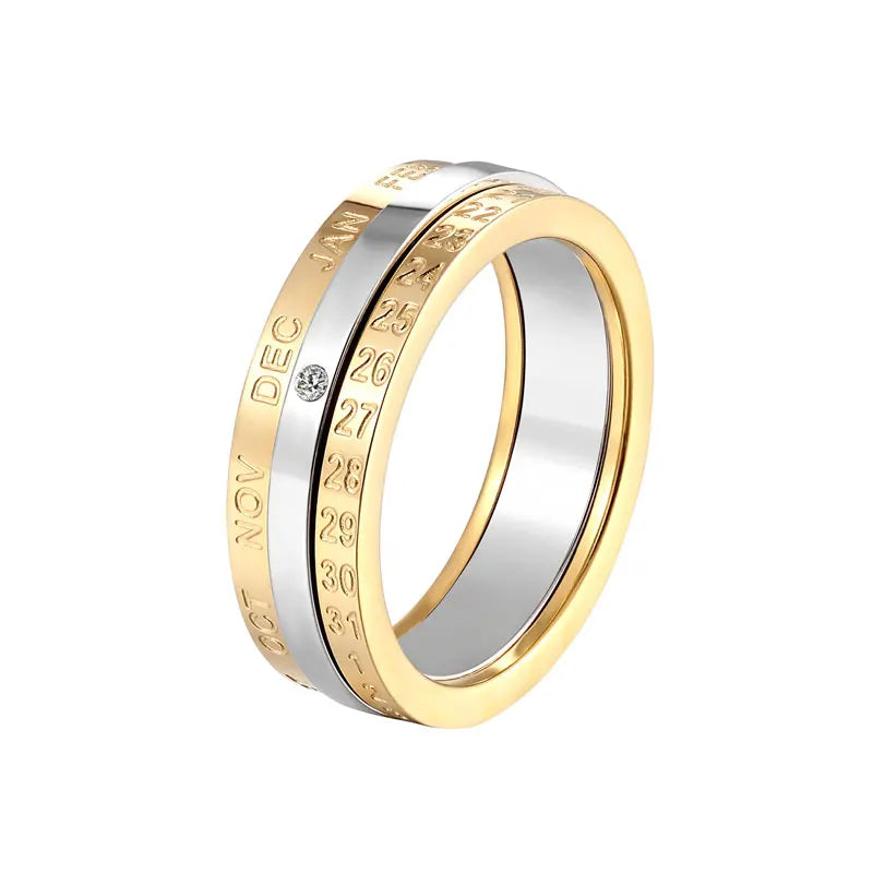 Rotatable Month & Date Crystal Ring