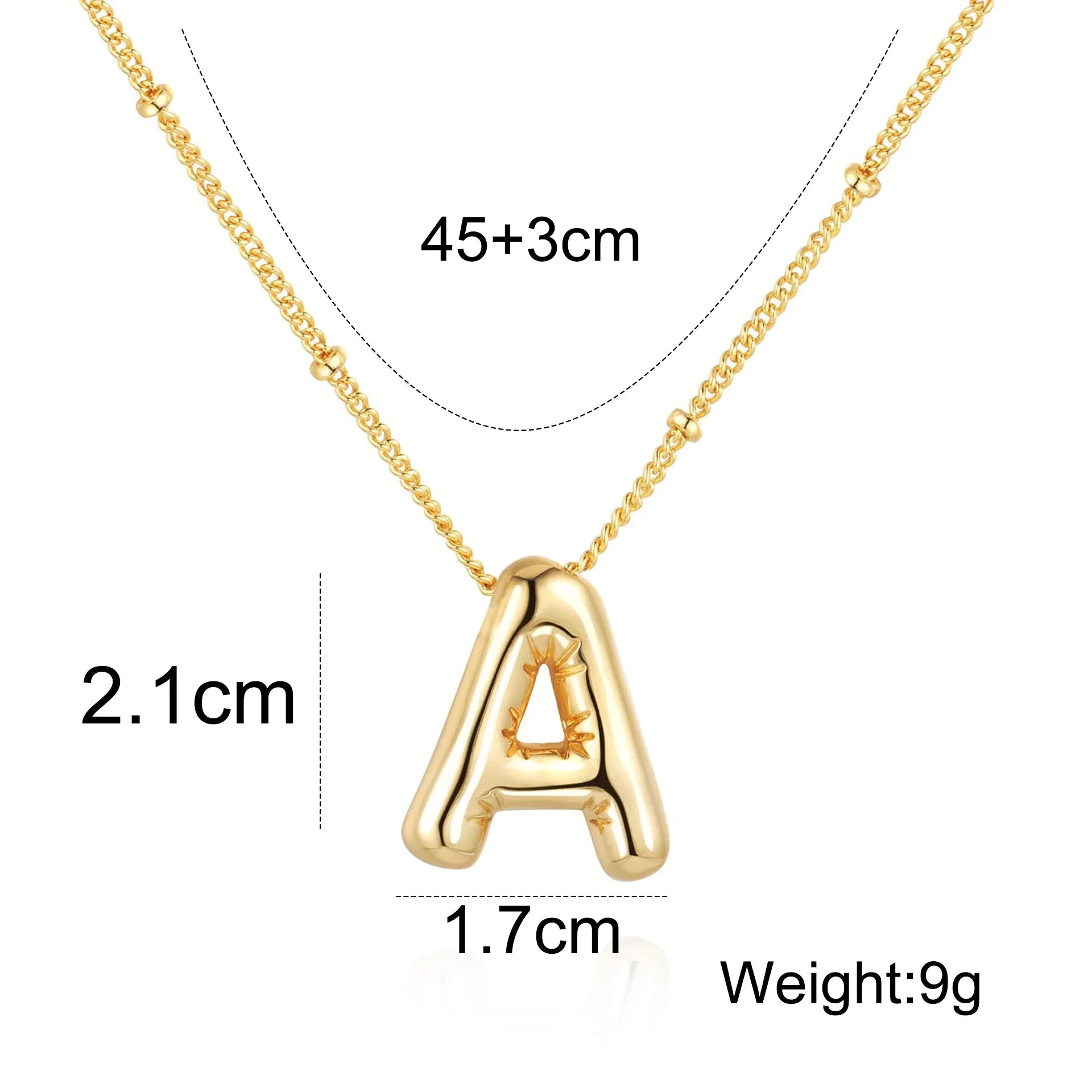 Delicate Chunky Alphabet Balloon Bubble Initial Pendant Necklace