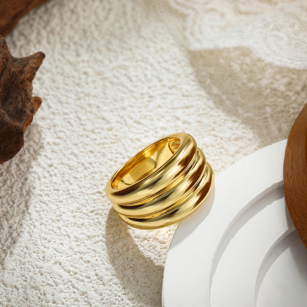 18K Gold Plated Multi-Layer Chunky Stainless Steel Ring
