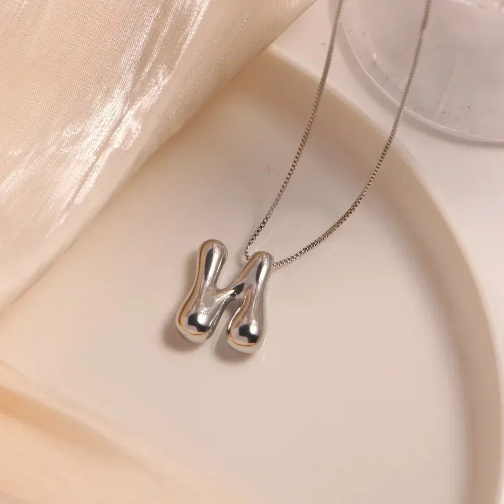 Silver Colour Chunky Bubble Initial Letter Pendant