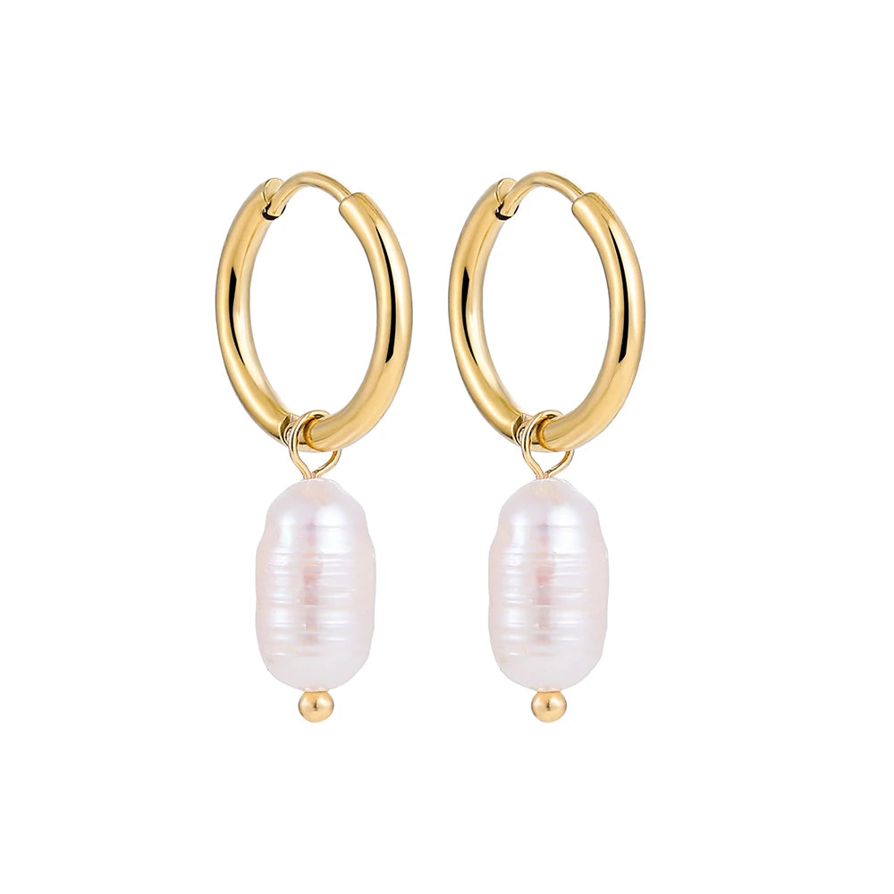 Pearl Drop Hoop Earrings