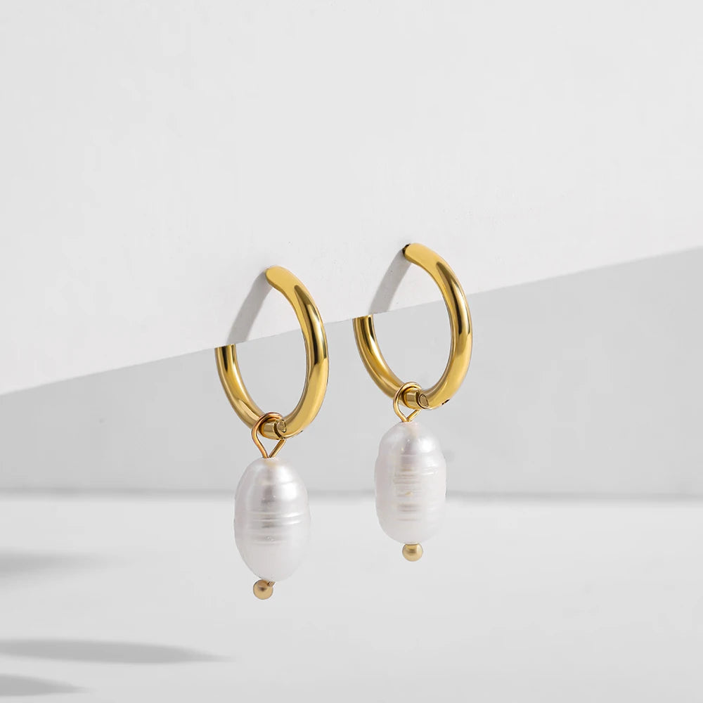 Pearl Drop Hoop Earrings