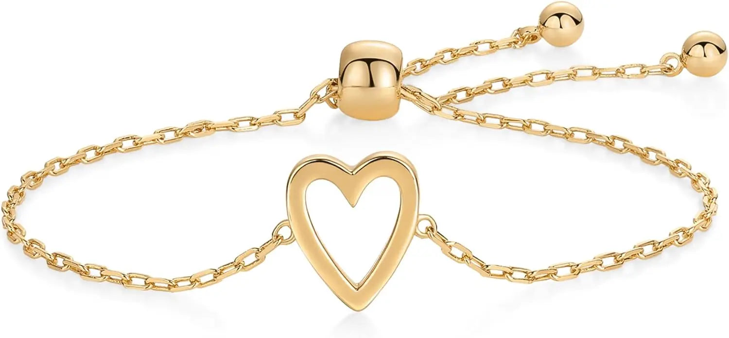 14K Gold Plated Matching Heart Charm Bracelet Set for Women