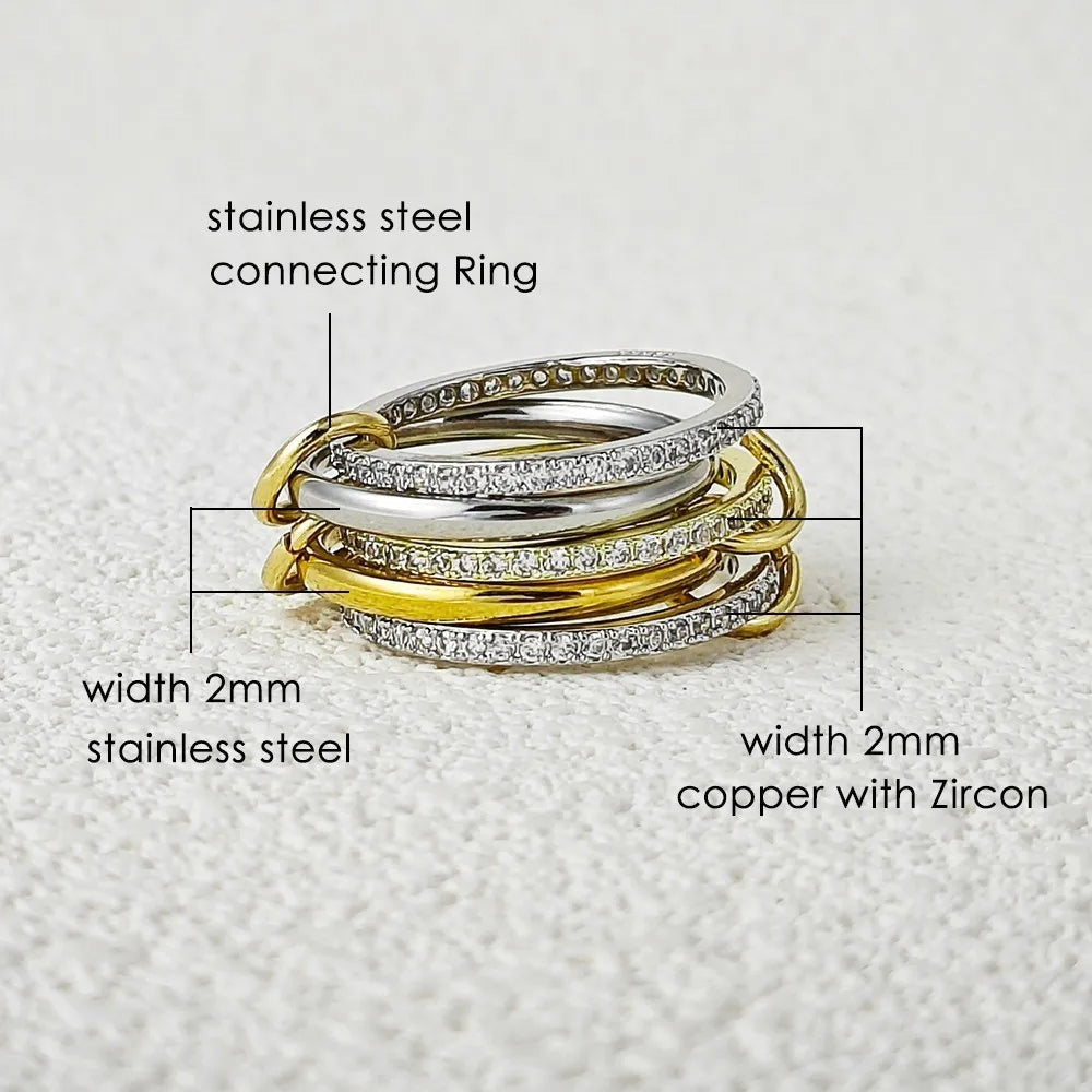Two-Tone Five-Piece Stackable Zircon Ring Set