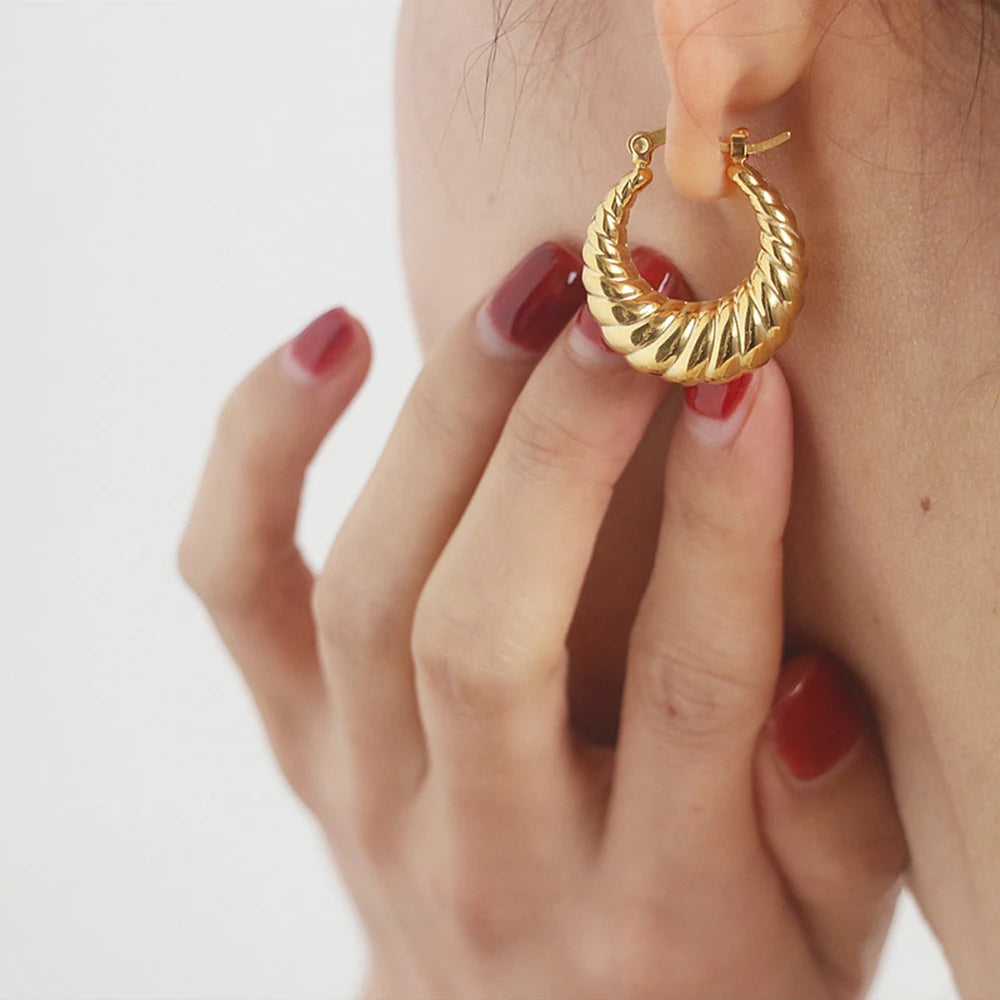 Vintage Chunky Gold Plated Thick Hoop Earrings