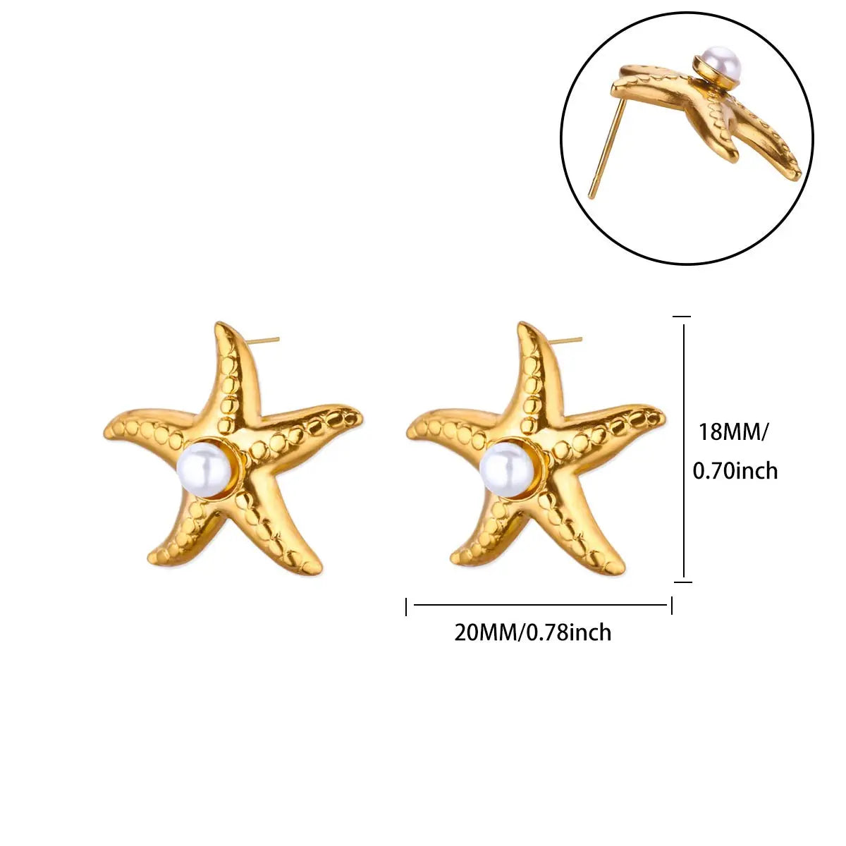 Gold Plated Starfish Pearl Stud Earrings