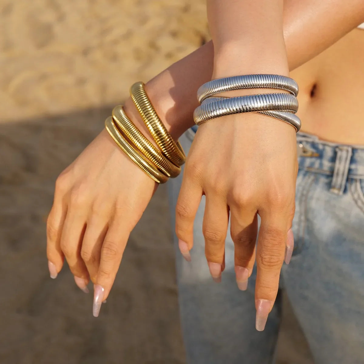 Gold & Silver Flexible Snake Chain Bangles