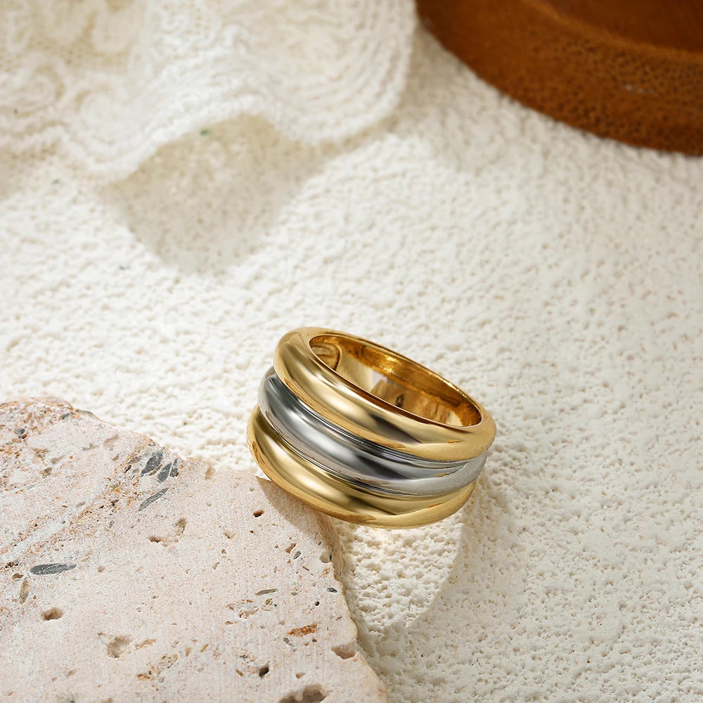18K Gold Plated Multi-Layer Chunky Stainless Steel Ring