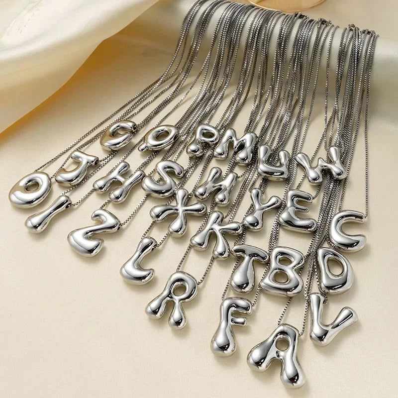 Silver Colour Chunky Bubble Initial Letter Pendant