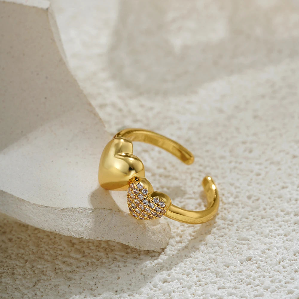 Double Heart Sparkling 18K Gold Plated Ring