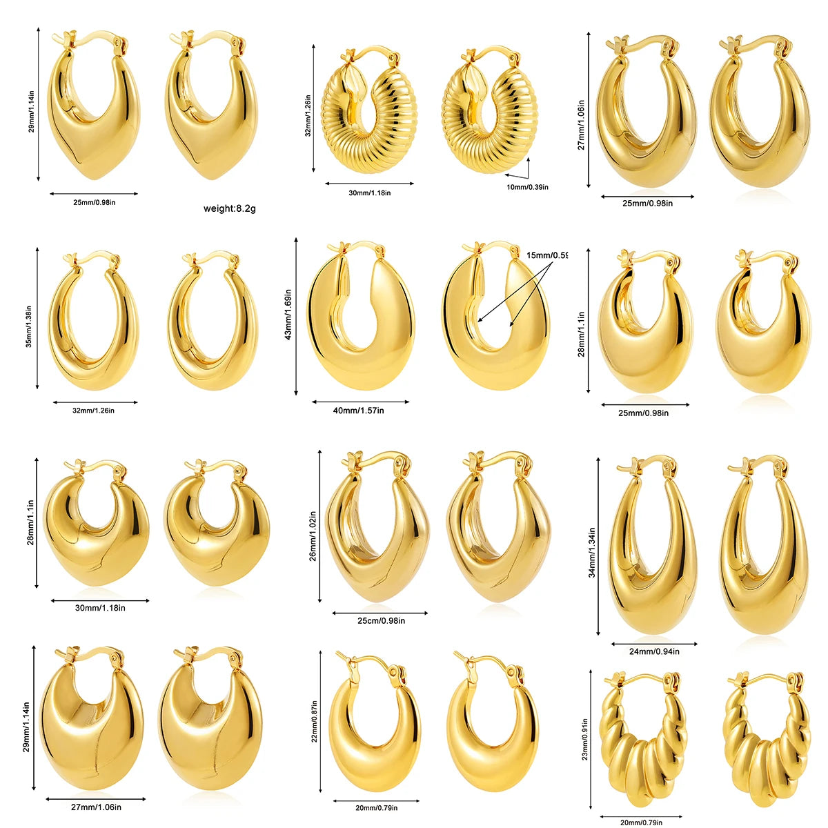 Vintage Chunky Gold Plated Thick Hoop Earrings