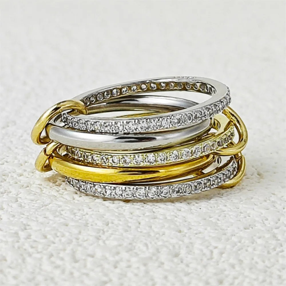 Two-Tone Five-Piece Stackable Zircon Ring Set