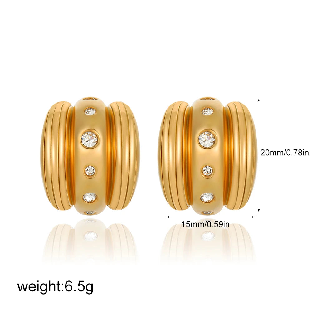 Striped Triple-Layer Arch Zircon Huggie Earrings