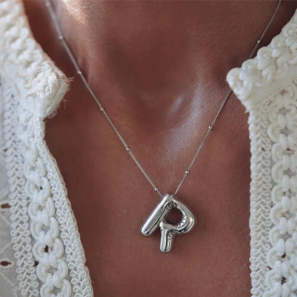 Delicate Chunky Alphabet Balloon Bubble Initial Pendant Necklace