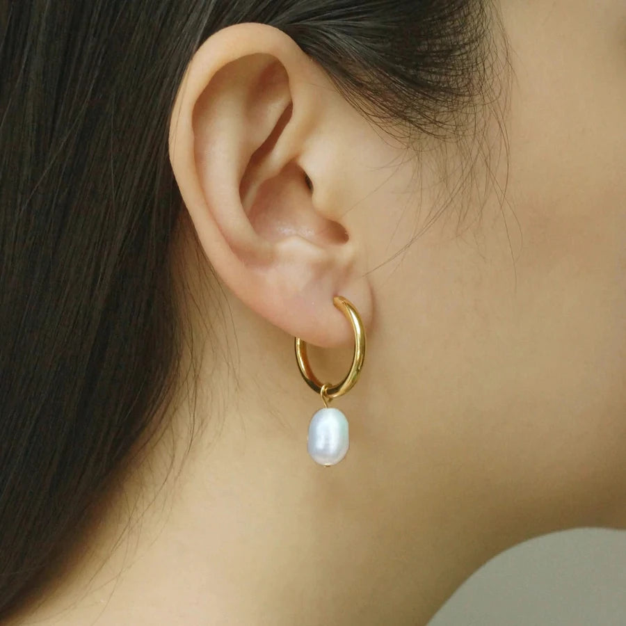 Pearl Drop Hoop Earrings