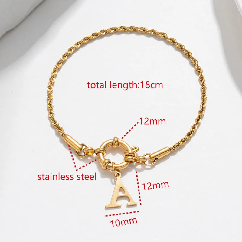 Twist Rope Chain Stainless Steel Bracelet – 4mm A–Z Letter Charm