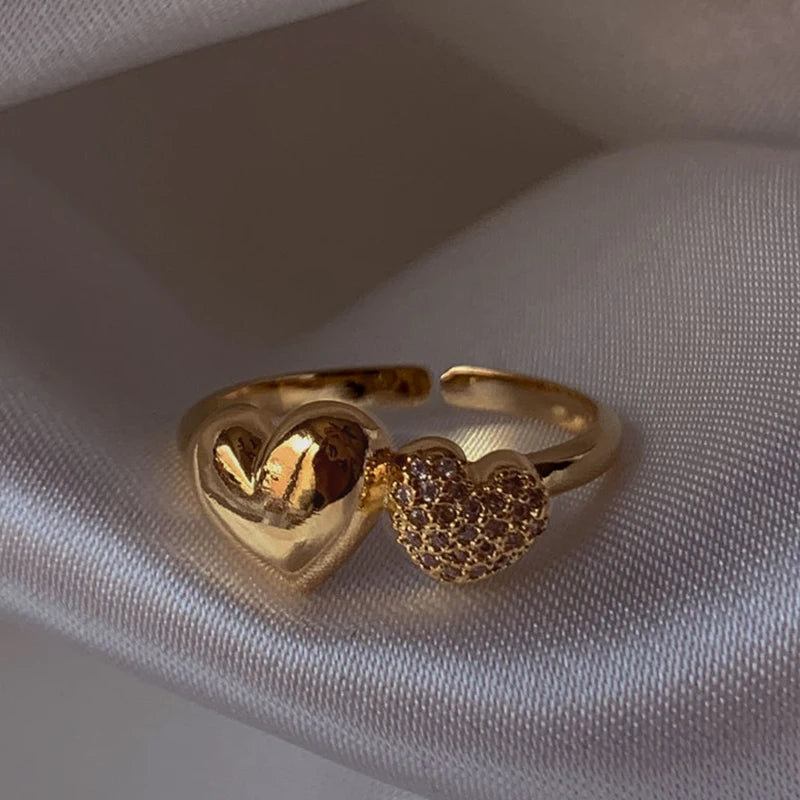 Double Heart Sparkling 18K Gold Plated Ring
