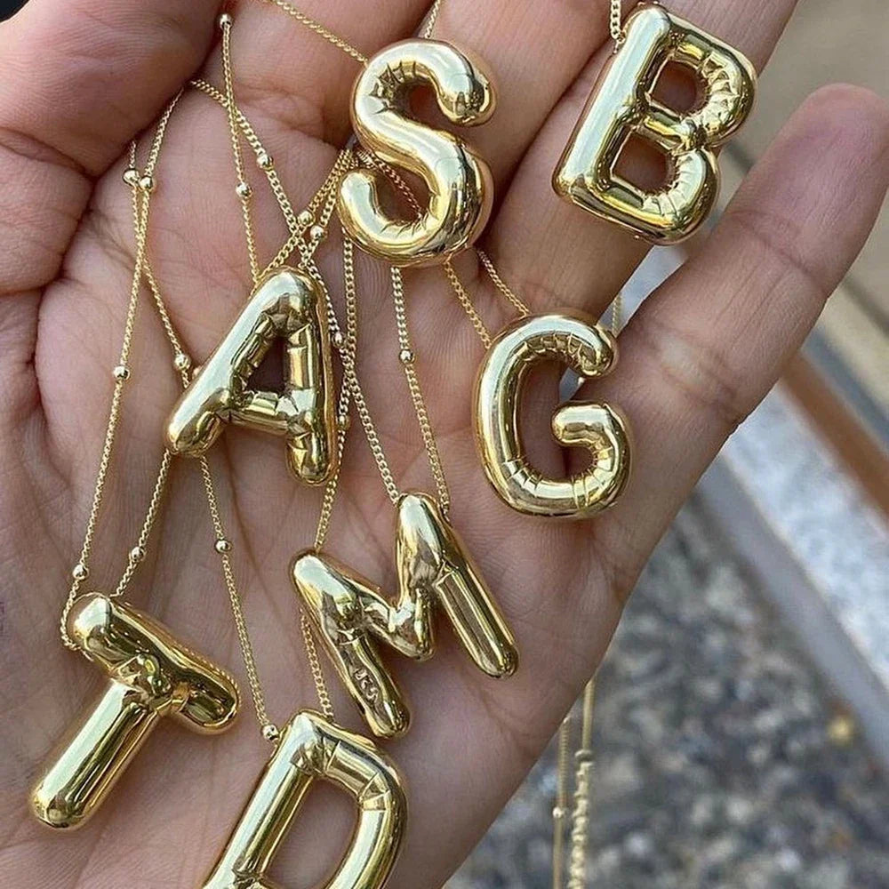 Delicate Chunky Alphabet Balloon Bubble Initial Pendant Necklace