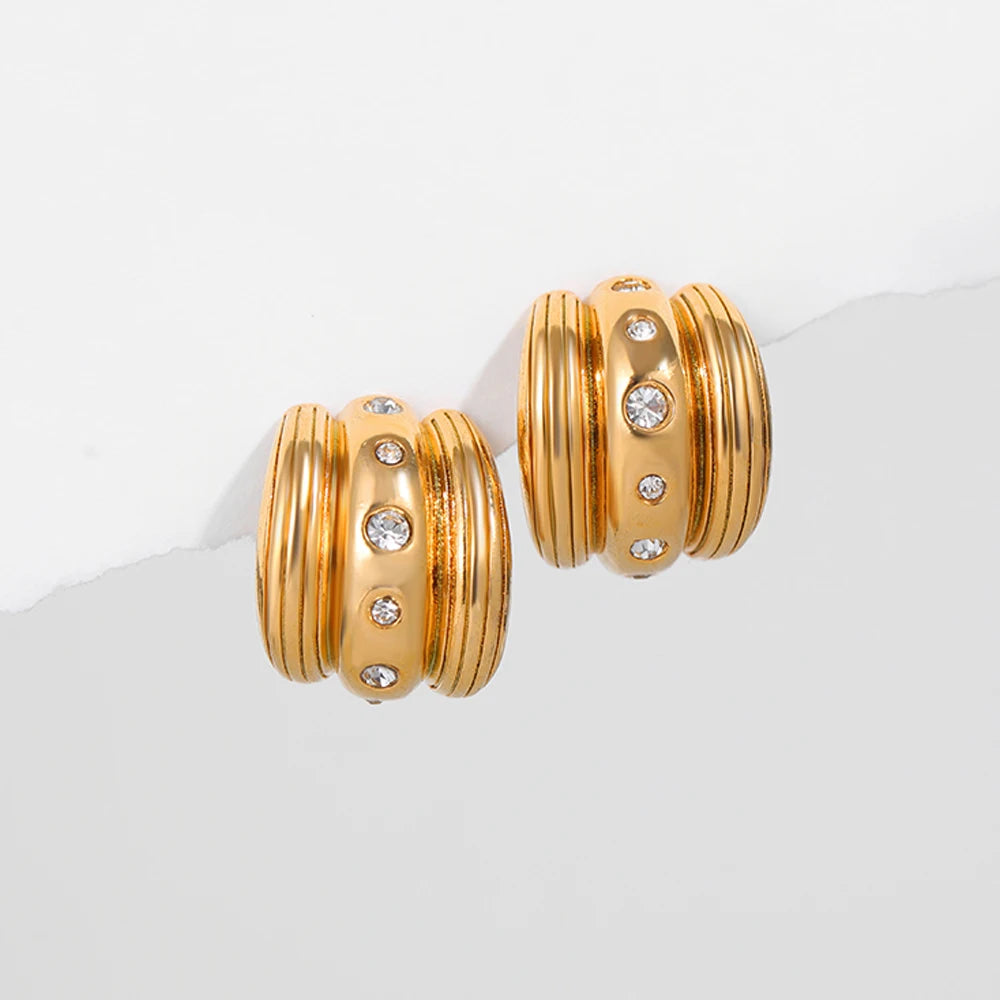 Striped Triple-Layer Arch Zircon Huggie Earrings