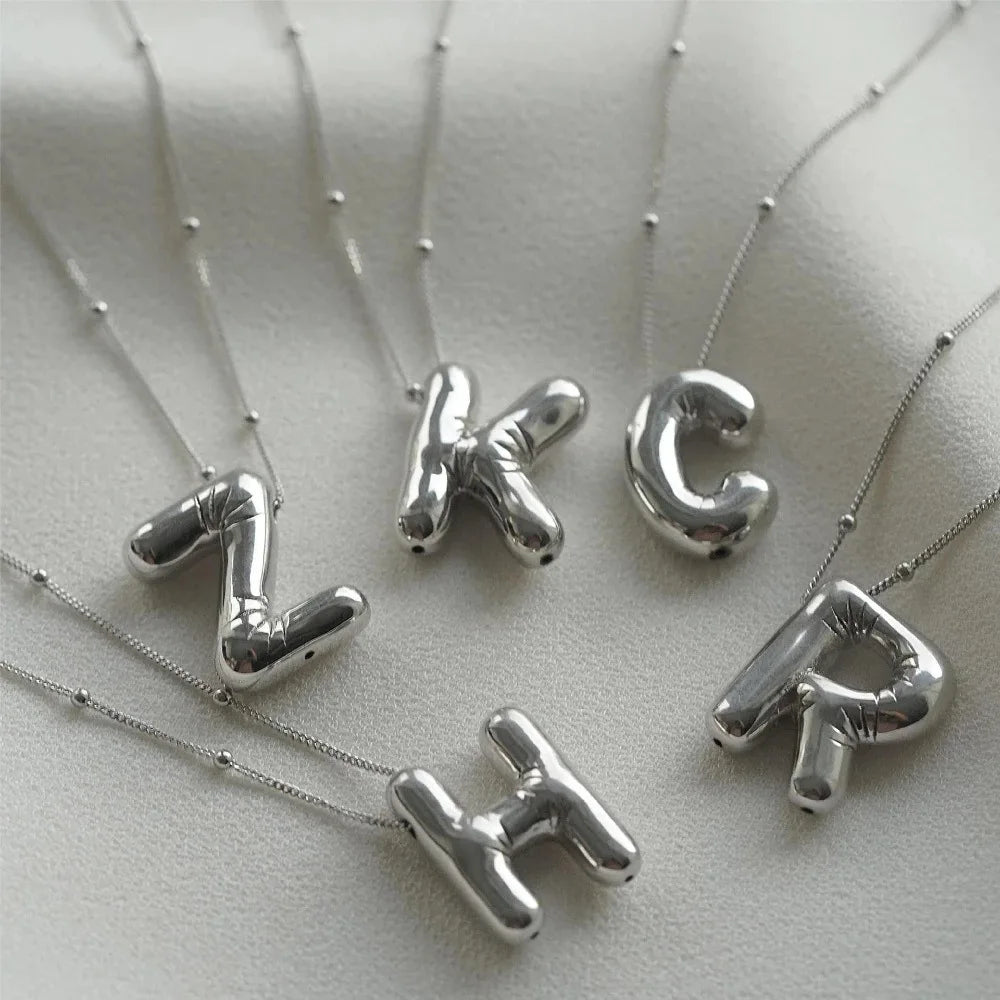 Smooth Stainless Steel Silver Colour Bubble Initial Letter Pendant
