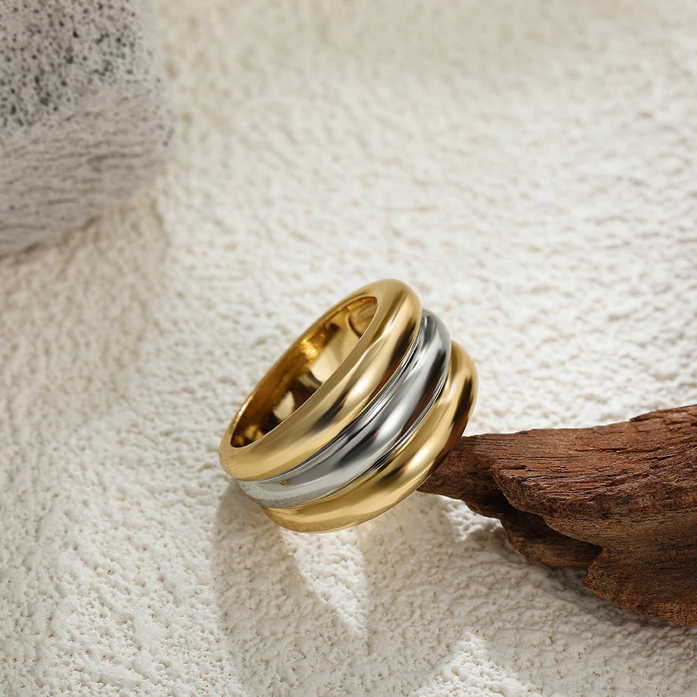 18K Gold Plated Multi-Layer Chunky Stainless Steel Ring