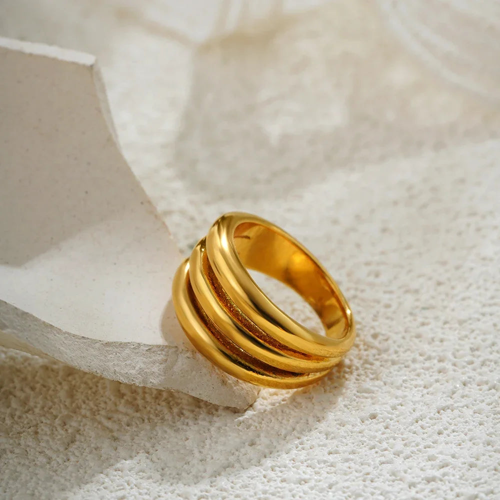 18K Gold Plated Triple Layer Circle Knuckle Ring