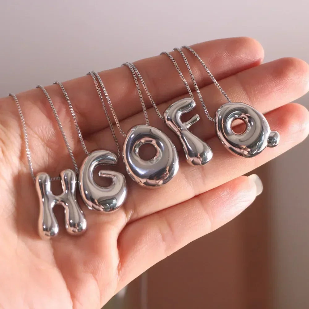 Silver Colour Chunky Bubble Initial Letter Pendant