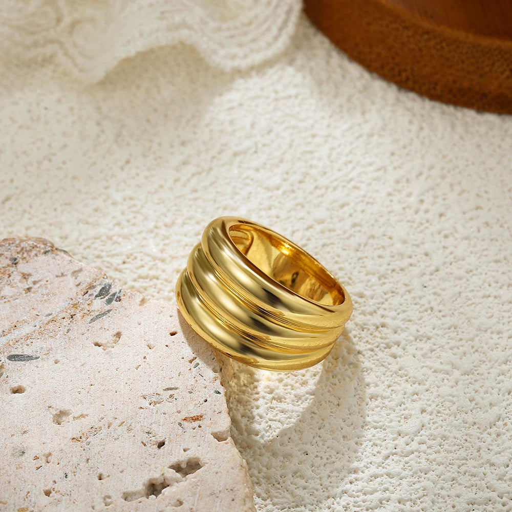 18K Gold Plated Multi-Layer Chunky Stainless Steel Ring