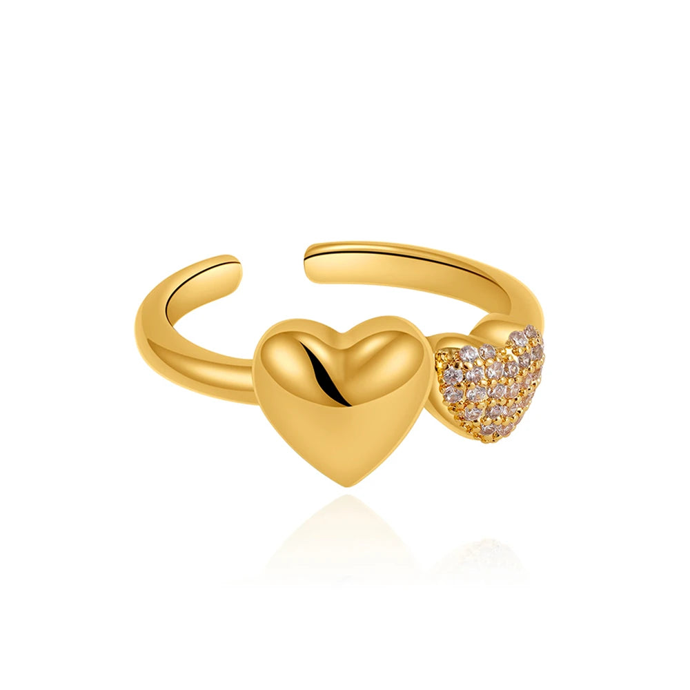 Double Heart Sparkling 18K Gold Plated Ring
