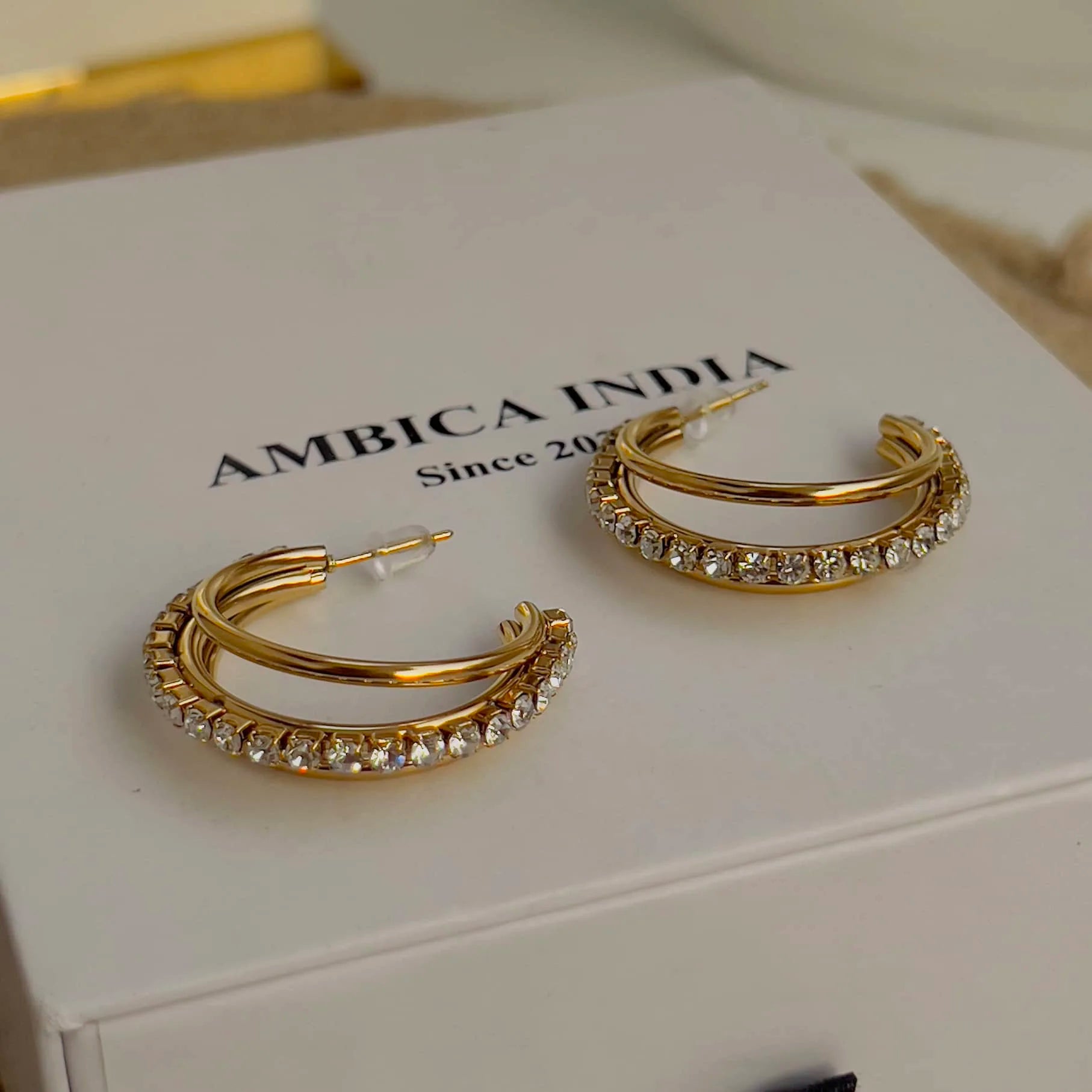 Gold Plated Double-Layer Cubic Zirconia Hoop Earrings
