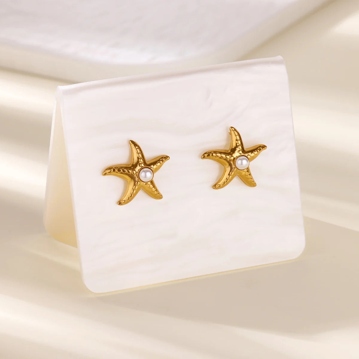 Gold Plated Starfish Pearl Stud Earrings