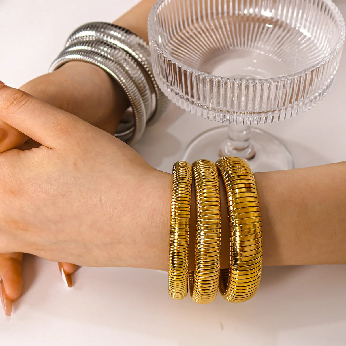 Gold & Silver Flexible Snake Chain Bangles