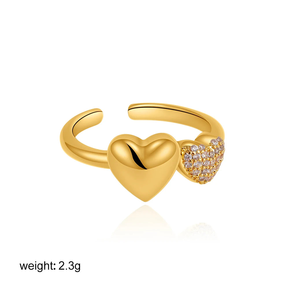 Double Heart Sparkling 18K Gold Plated Ring