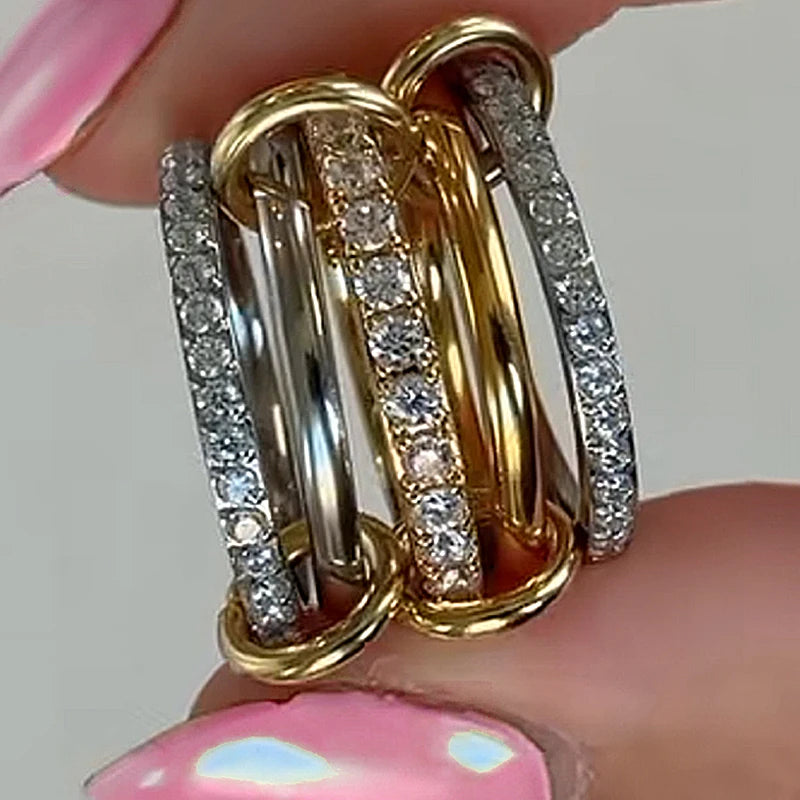 Two-Tone Five-Piece Stackable Zircon Ring Set