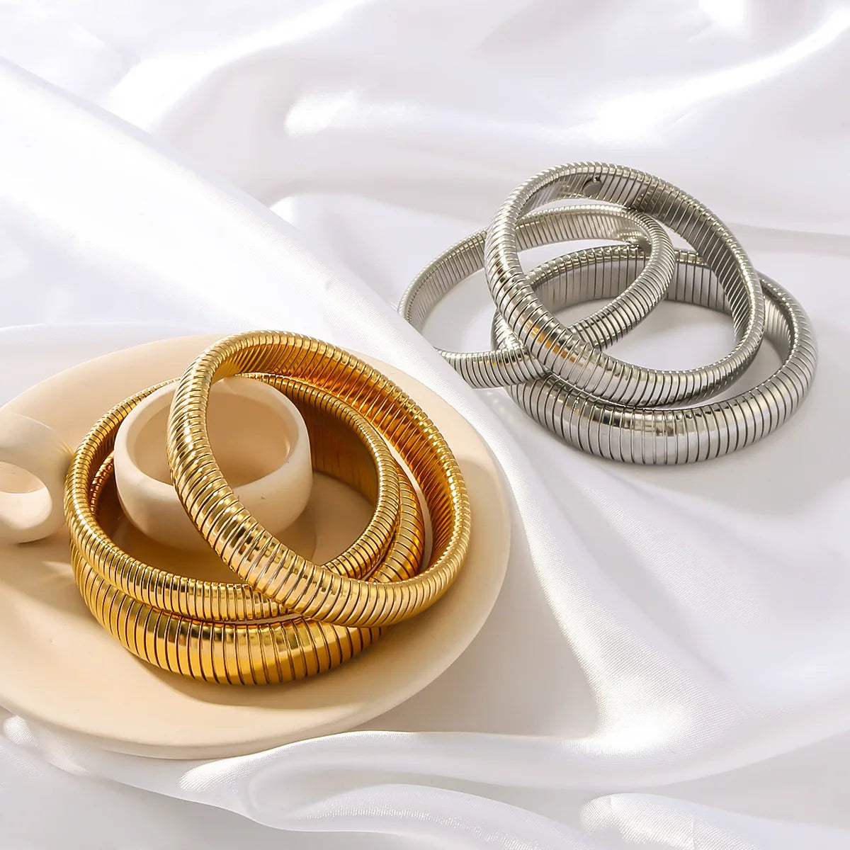 Gold & Silver Flexible Snake Chain Bangles