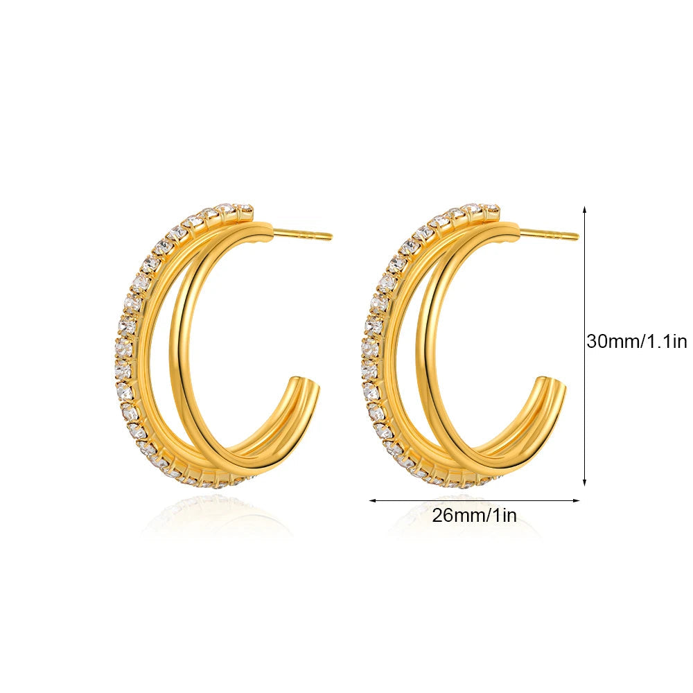 Gold Plated Double-Layer Cubic Zirconia Hoop Earrings