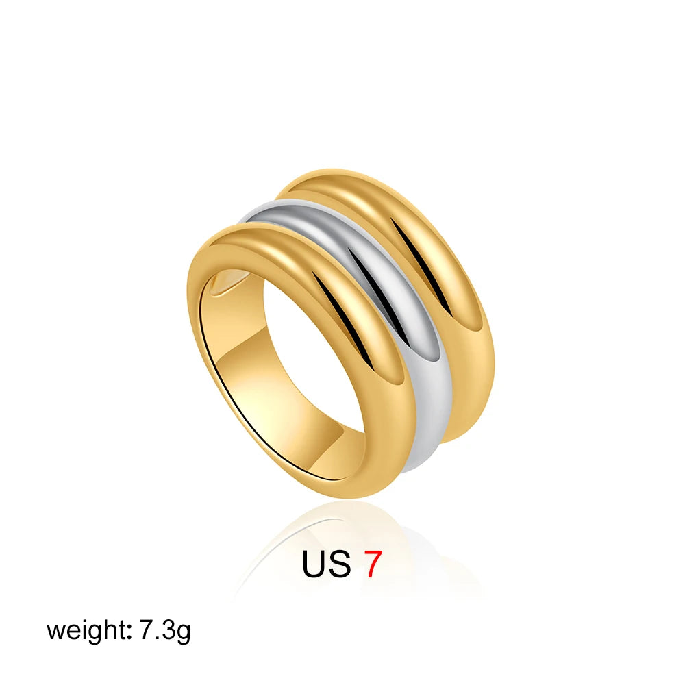 18K Gold Plated Multi-Layer Chunky Stainless Steel Ring