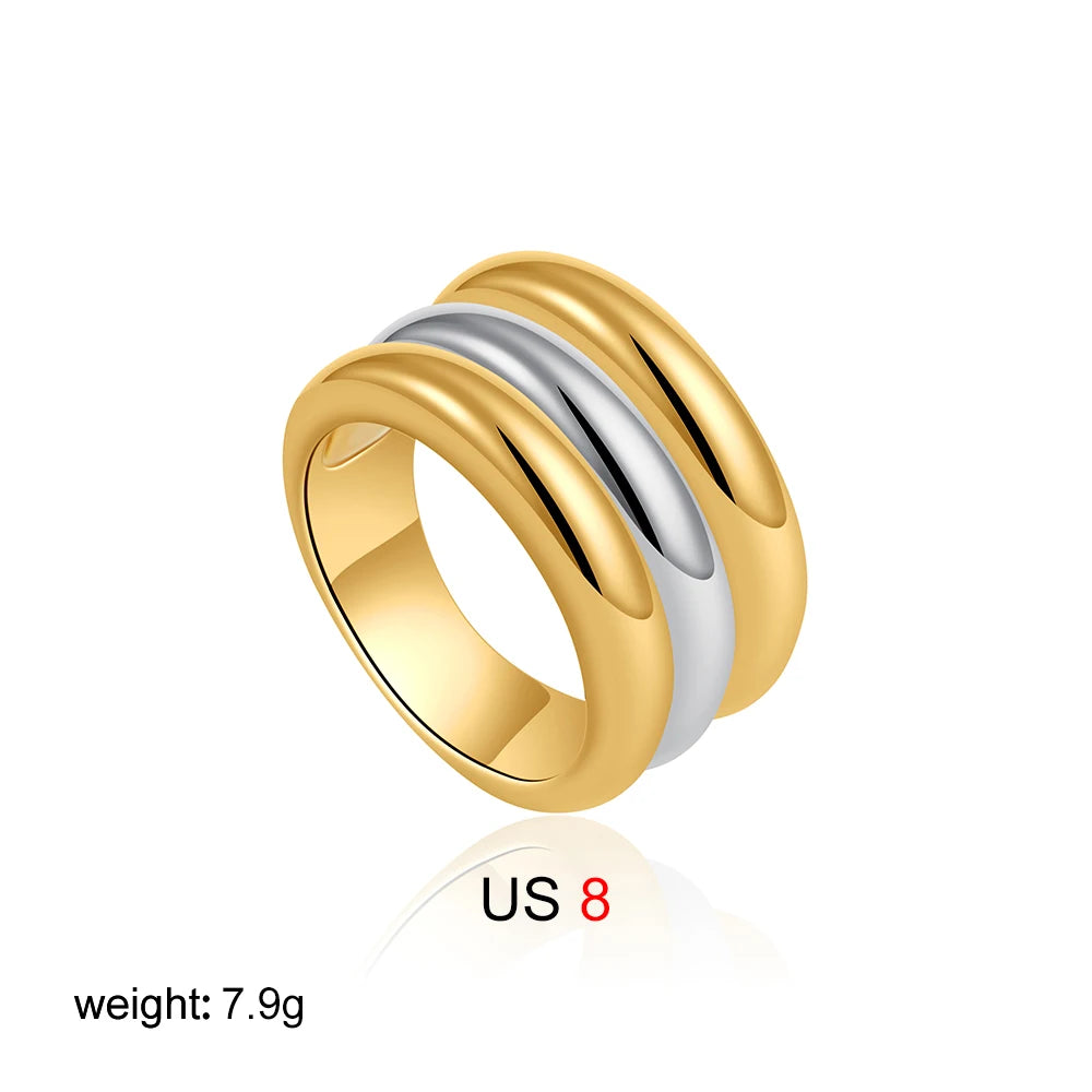 18K Gold Plated Multi-Layer Chunky Stainless Steel Ring
