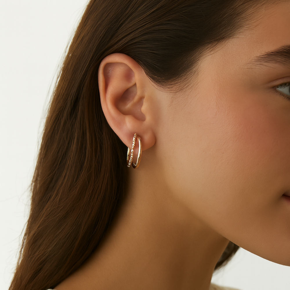 Dual Band Pavé Hoop Earrings