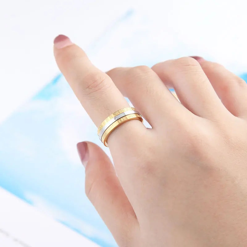 Rotatable Month & Date Crystal Ring