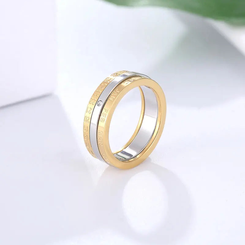 Rotatable Month & Date Crystal Ring