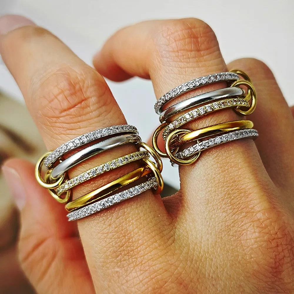 Two-Tone Five-Piece Stackable Zircon Ring Set