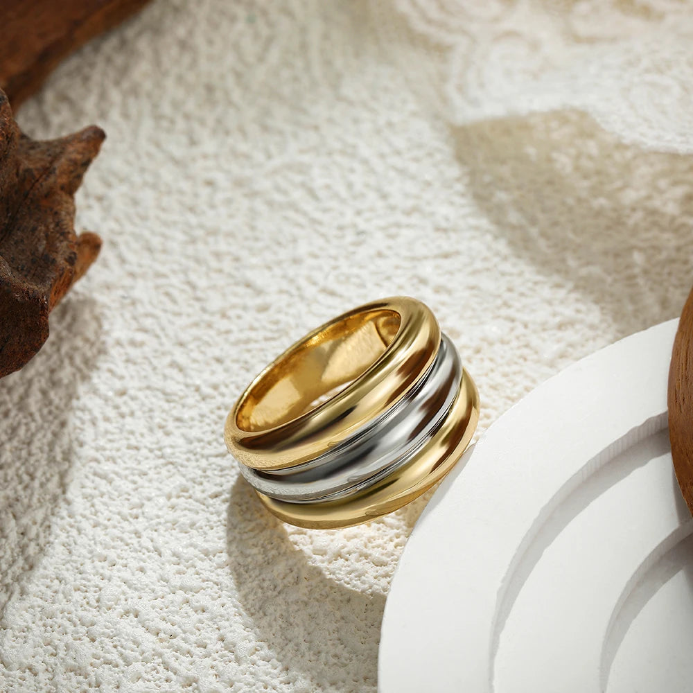 18K Gold Plated Multi-Layer Chunky Stainless Steel Ring