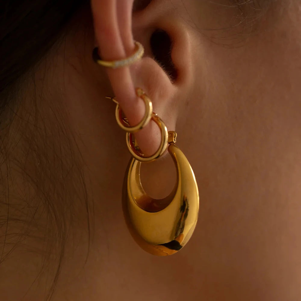 Vintage Chunky Gold Plated Thick Hoop Earrings