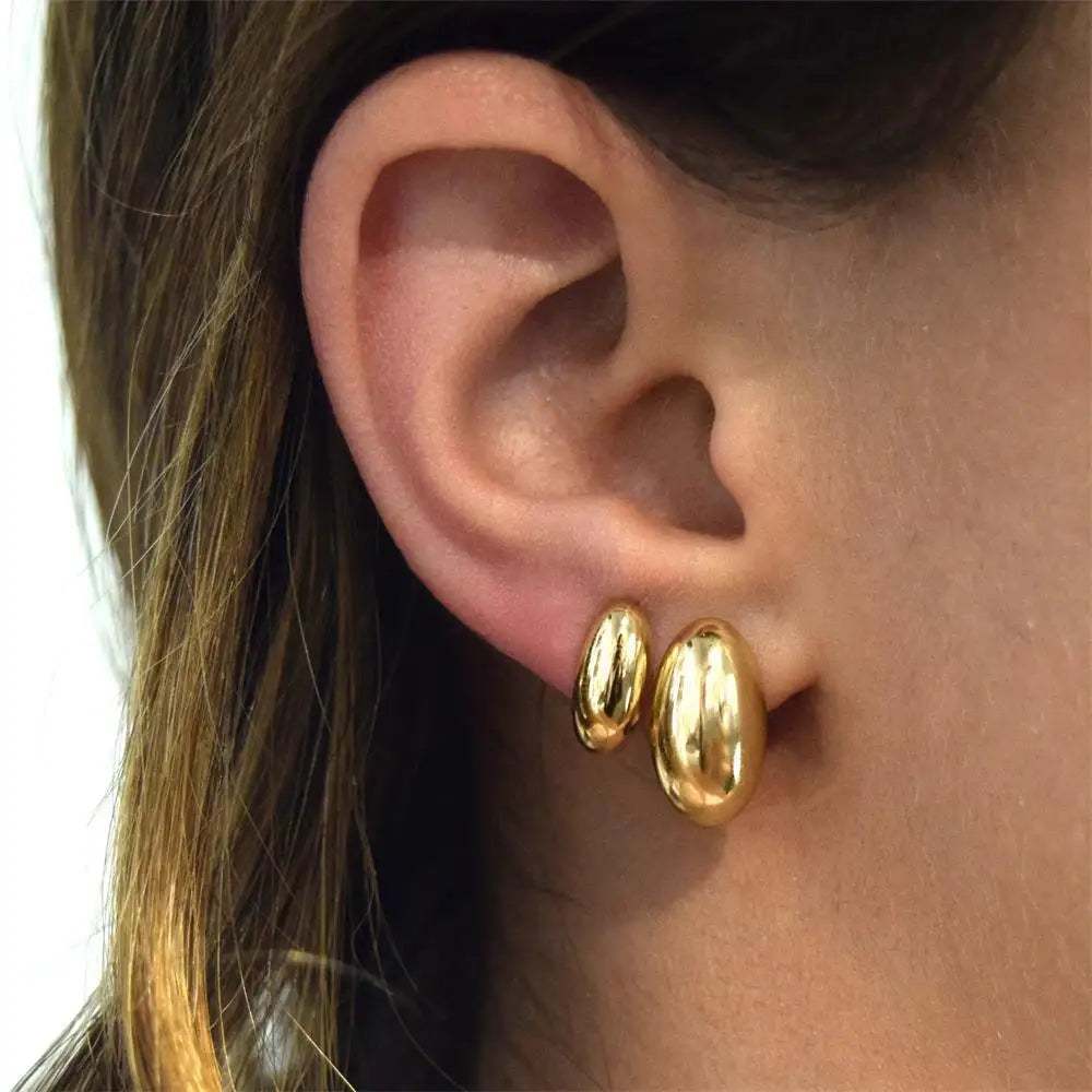 Gold Plated Glossy Dome Huggie Hoop Earrings
