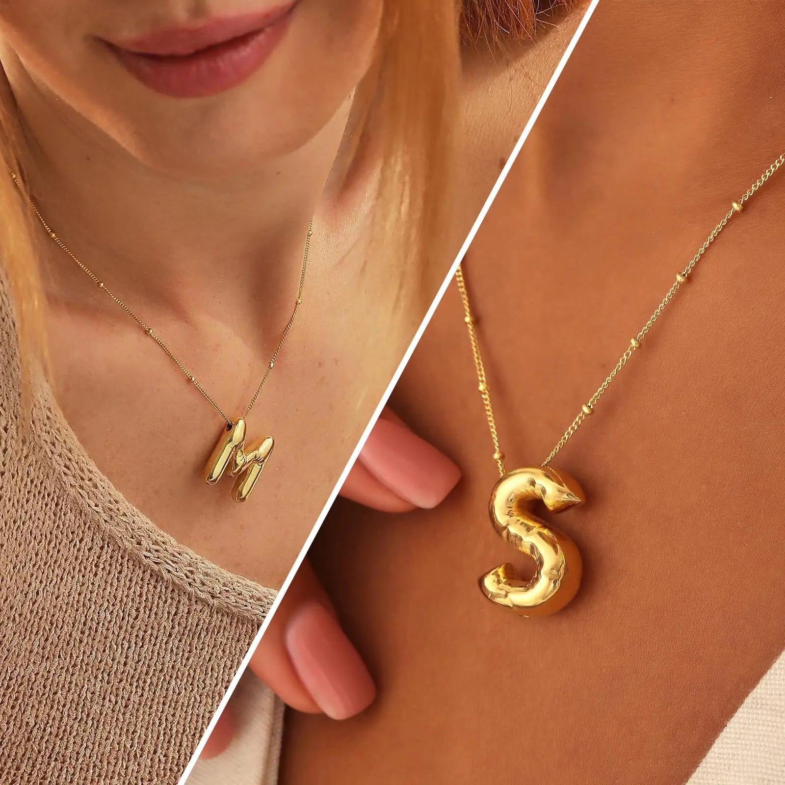 Delicate Chunky Alphabet Balloon Bubble Initial Pendant Necklace
