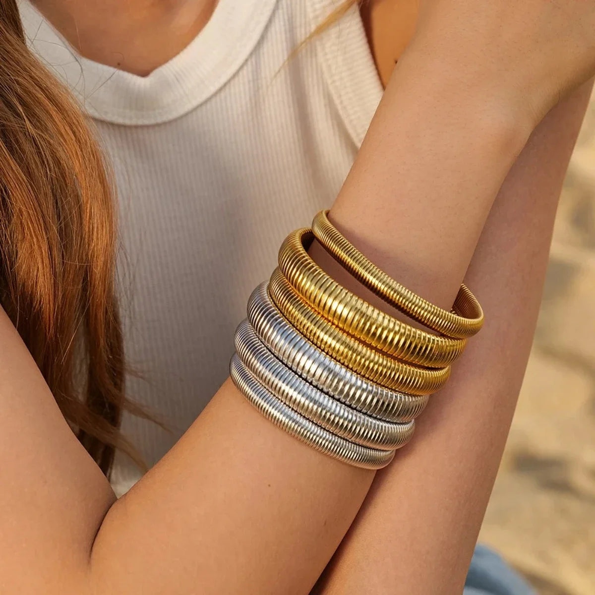 Gold & Silver Flexible Snake Chain Bangles
