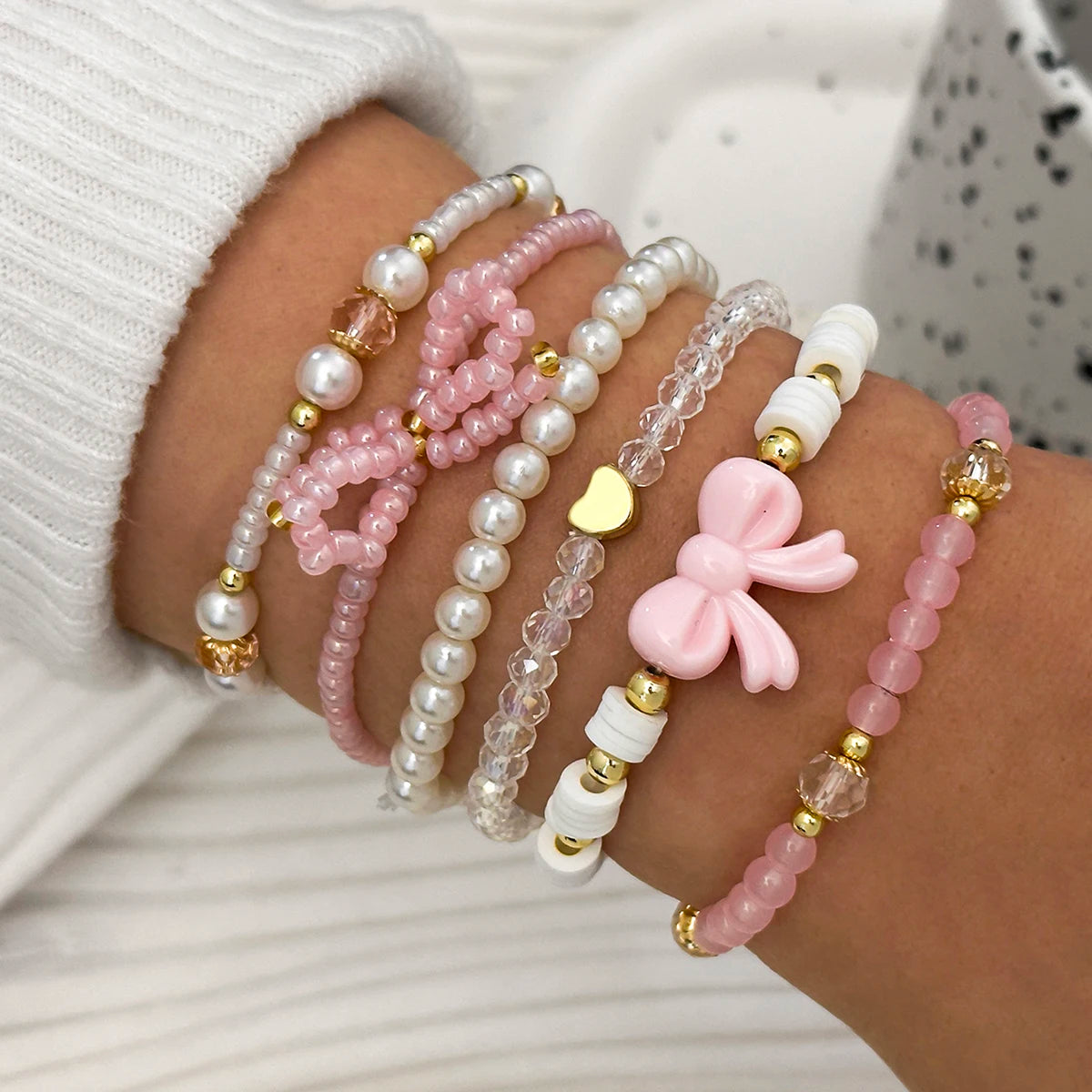 6‑Piece Pearl & Bow Bracelet Set