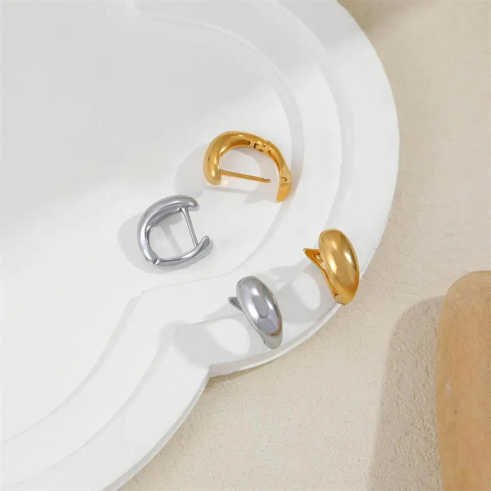 Gold Plated Glossy Dome Huggie Hoop Earrings