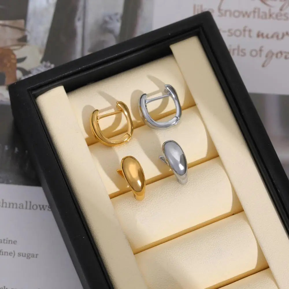 Gold Plated Glossy Dome Huggie Hoop Earrings